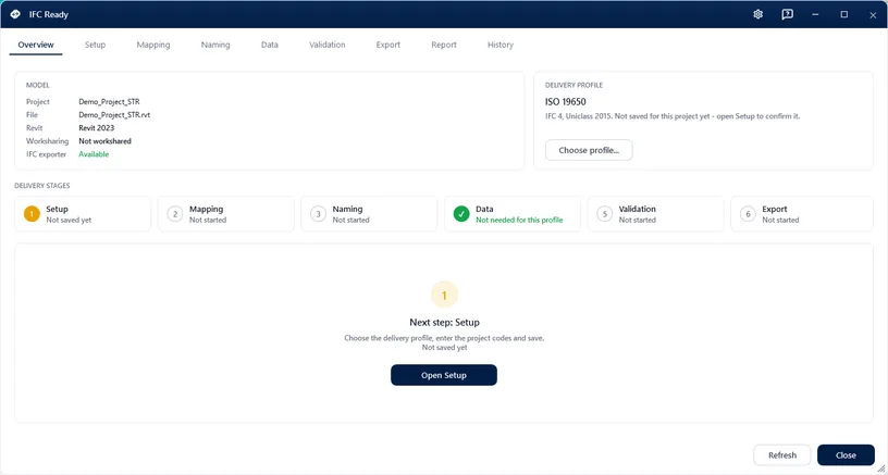 IFC Ready — Walk a model through everything an IFC handover asks for.