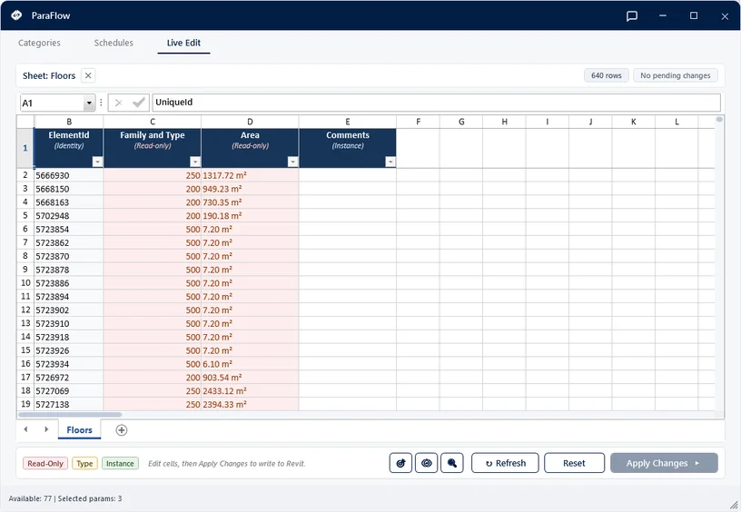 ParaFlow — Two-way parameter sync between Revit and Excel.